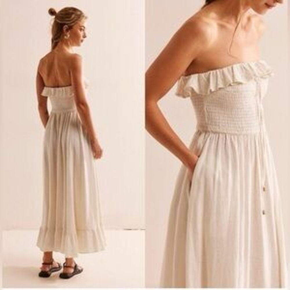 Free People "Lush Life" Linen Strapless Midi Dress